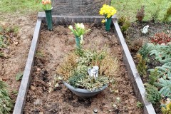 Hasbergen, Einzelgrab mit Breitstein, Blumenornament und Einfassung