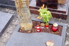 Rüthen, Urnendoppelgrab mit Basaltstele, Teilabdeckplatte, Laterne und Einfassung