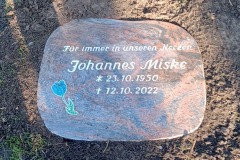 Waldfriedhof, Rasengrab mit Rasentafel, vertiefterschrift und Blumenornament