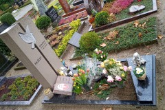 Münster, Grabstein mit Taube, Porzelanfoto, Vase, Granitbuch, Abedckplatten und Einfassung